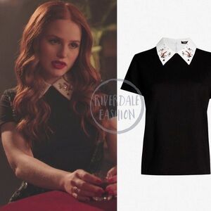 Maje Tabia Embellished Collar Cotton Jersey T Shirt